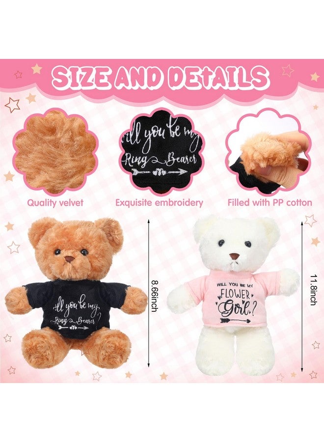 Hungdao Hungdao 2 Pcs Wedding Flower Girl Proposal Gifts 11.8 Inch Ring Boy Plush Will You Be My Flower Girl Bear Stuffed Animal from Bride and Groom for Wedding Proposal Anniversary Bridal Party  - Image 2