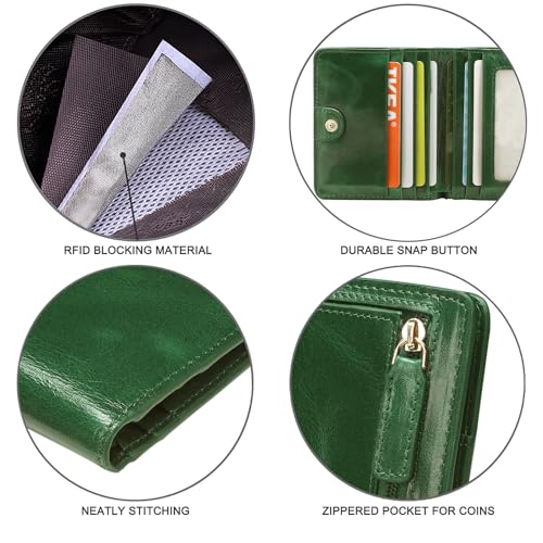 Itslife Women's Rfid Blocking Small Compact Bifold Leather Pocket Wallet Ladies Mini Purse with id Window (Waxed Dark Green) - Image 4
