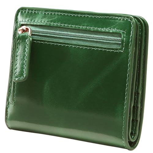 Itslife Women's Rfid Blocking Small Compact Bifold Leather Pocket Wallet Ladies Mini Purse with id Window (Waxed Dark Green) - Image 1
