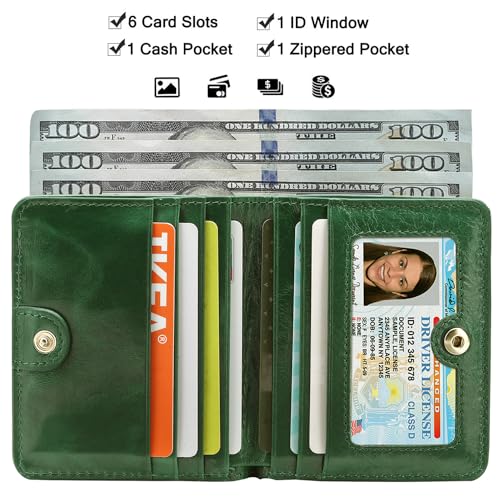 Itslife Women's Rfid Blocking Small Compact Bifold Leather Pocket Wallet Ladies Mini Purse with id Window (Waxed Dark Green) - Image 2