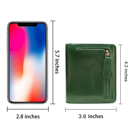 Itslife Women's Rfid Blocking Small Compact Bifold Leather Pocket Wallet Ladies Mini Purse with id Window (Waxed Dark Green) - Image 3