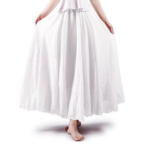 OCHENTA Girls' Casual Cotton Linen Long Maxi Skirt Flowy Boho for Summer Beach Goth Fairy Renaissance Skirts White 160-11-12 Years - Image 1