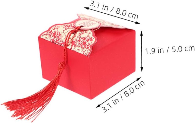 DIYEAH 12pcs Chinese Wedding Favor Candy Boxes with Red Tassels, Medium Red Paper Candy Packaging Case for Wedding Party Guests, Traditional Peony Double Happiness Wrap - Image 2