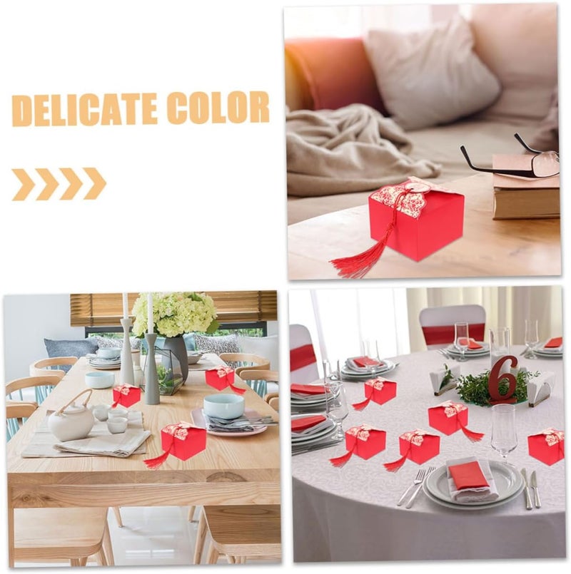 DIYEAH 12pcs Chinese Wedding Favor Candy Boxes with Red Tassels, Medium Red Paper Candy Packaging Case for Wedding Party Guests, Traditional Peony Double Happiness Wrap - Image 3