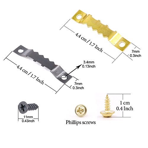 Rustark 120Pcs Heavy Duty Sawtooth Picture Hangers Frame Hanging Hangers Double Hole with Screws 2 Colors Golden and Black - Image 3