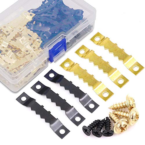 Rustark 120Pcs Heavy Duty Sawtooth Picture Hangers Frame Hanging Hangers Double Hole with Screws 2 Colors Golden and Black - Image 1