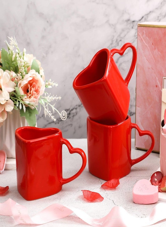 Domensi مجموعة دومينسي من 6 أكواب على شكل قلب لعيد الحب، كوب قهوة أحمر على شكل قلب، سعة 11.8 أونصة، كوب سيراميك بمقبض، هدية مثالية لعيد الحب الرومانسي، أو ذكرى الزواج، أو كزينة للأزواج. - Image 3