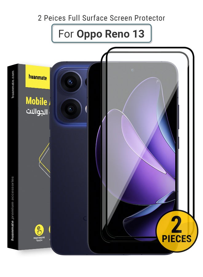 huanmate 2 Pieces Oppo Reno 13 Screen Protector – Premium Edge to Edge Tempered Glass, High Transparency, Delicate Touch, Anti-Explosion, Smooth Arc Edges, Easy Installation  - Image 1