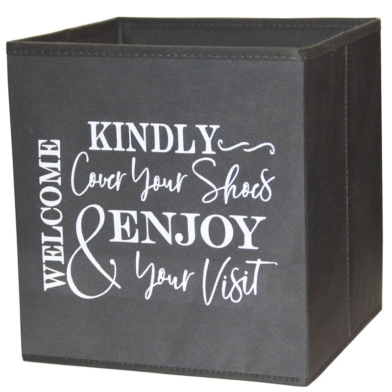 Life Charge Shoe Cover Box - Welcome Guests to Please Cover Shoes. Indoor Foldable Storage Bin to Fill w/your Favorite Booties. For Homeowner, Real Estate Agent, Realtor Open House Supplies | 1 Grey & White - Image 1