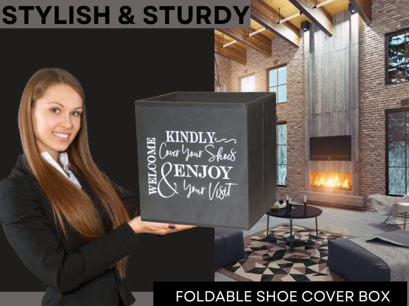 Life Charge Shoe Cover Box - Welcome Guests to Please Cover Shoes. Indoor Foldable Storage Bin to Fill w/your Favorite Booties. For Homeowner, Real Estate Agent, Realtor Open House Supplies | 1 Grey & White - Image 3