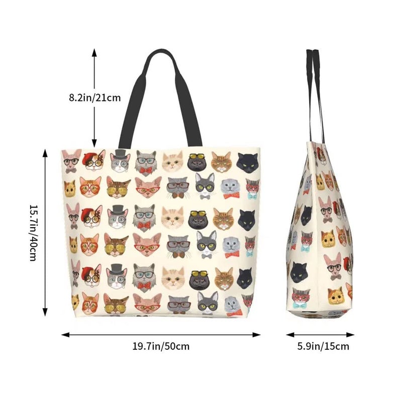 bositigo Funny Cat Tote Bag for Women,Cute Purse Gifts for Cat Lovers,Kitty Print Shoulder Reusable Shopping Handbags Casual Travel Polyester Summer Beach Grocery Bag Holiday Gifts - Image 2