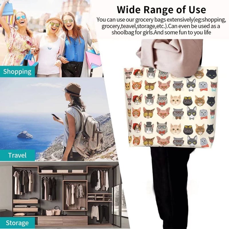 bositigo Funny Cat Tote Bag for Women,Cute Purse Gifts for Cat Lovers,Kitty Print Shoulder Reusable Shopping Handbags Casual Travel Polyester Summer Beach Grocery Bag Holiday Gifts - Image 5