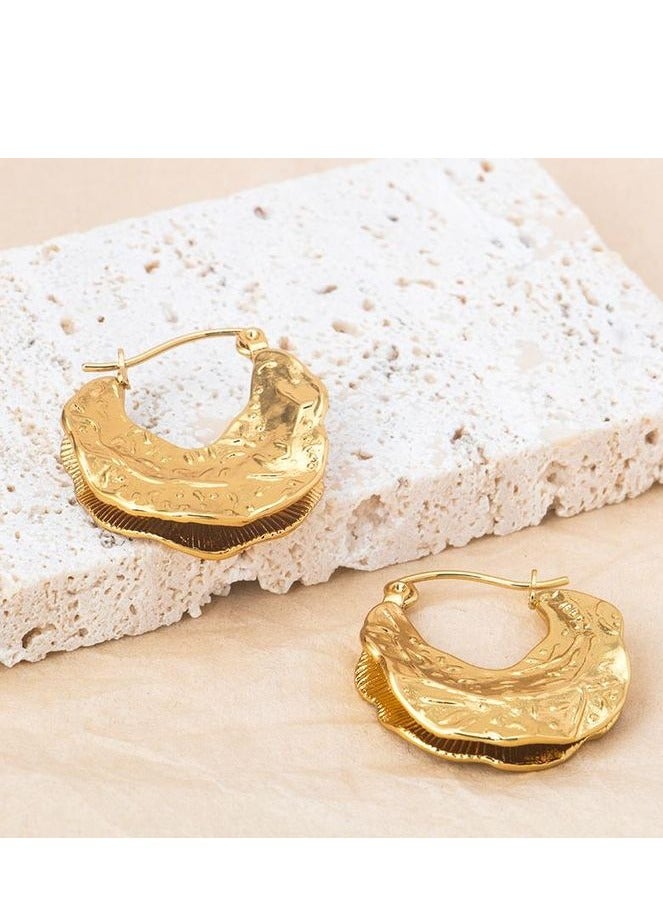 Women's  Earrings Asymmetric Metal with Folded Circular Design Modern and Unique Touch