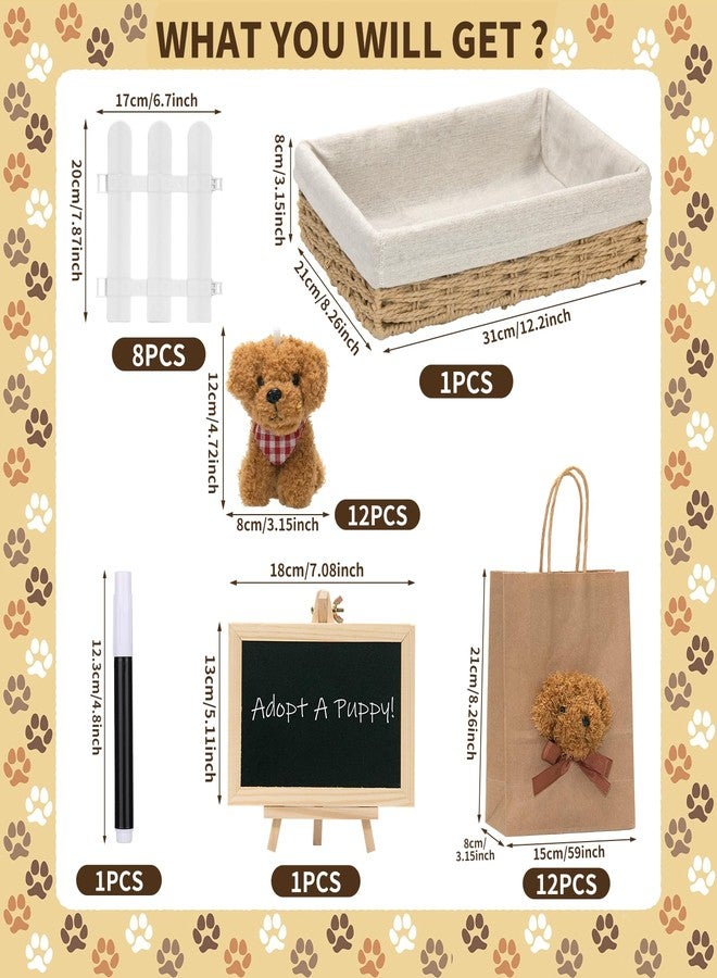 Tldcdte 37Pcs Adopt A Puppy Party Favors Set, 12 Plush Puppy Toys with 12” Rattan Basket,Gift Bags,Fence,Chalkboard,Dog Adoption Birthday Party Supplies,Dog Themed Birthday Party Decorations - Image 3