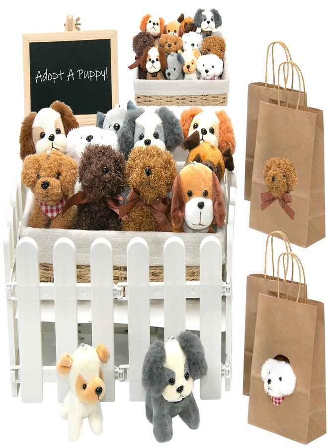 Tldcdte 37Pcs Adopt A Puppy Party Favors Set, 12 Plush Puppy Toys with 12” Rattan Basket,Gift Bags,Fence,Chalkboard,Dog Adoption Birthday Party Supplies,Dog Themed Birthday Party Decorations - Image 1
