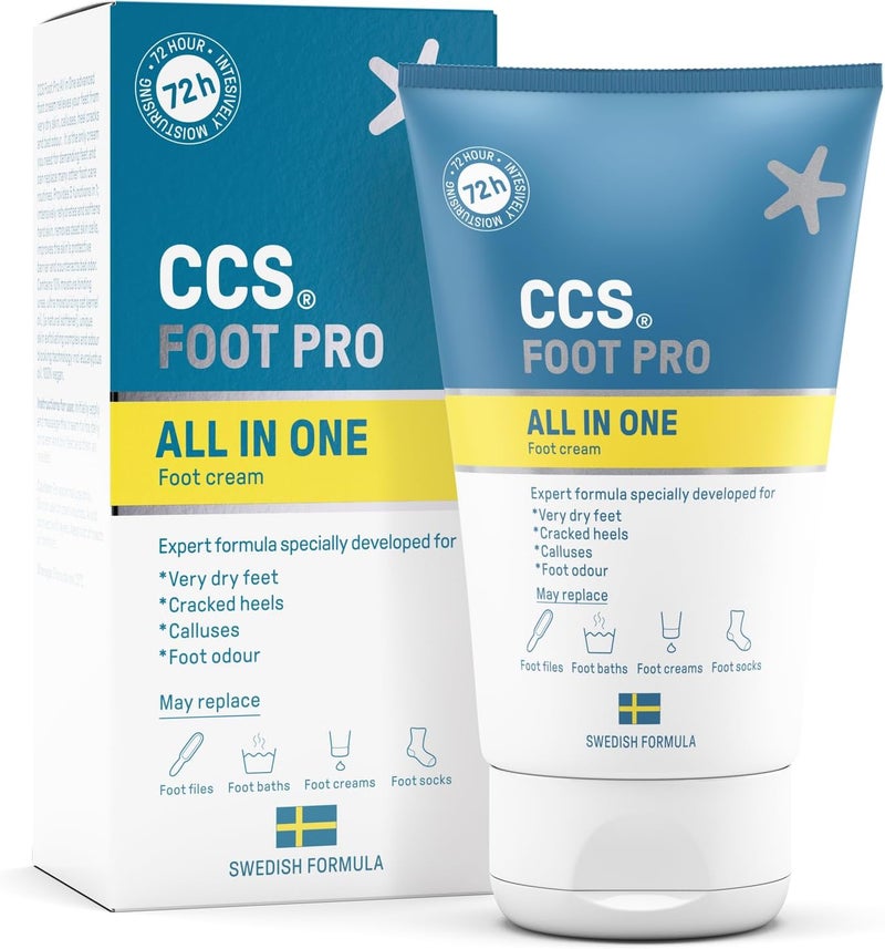 CCS All In One Foot Cream 100ml Foot Pro Cream for Cracked Heels Dry Skin Calluses Feet Foot Moisturiser Developed for Very Dry Feet Cracked Heels Calluses and Foot Odour