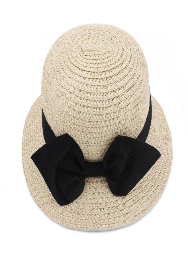 VRITRAZ Kids Straw Cloth Bow Breathable Hat , Summer Sun Protection, 6 to 14 Years (Color-Barbell Beige) - Image 2
