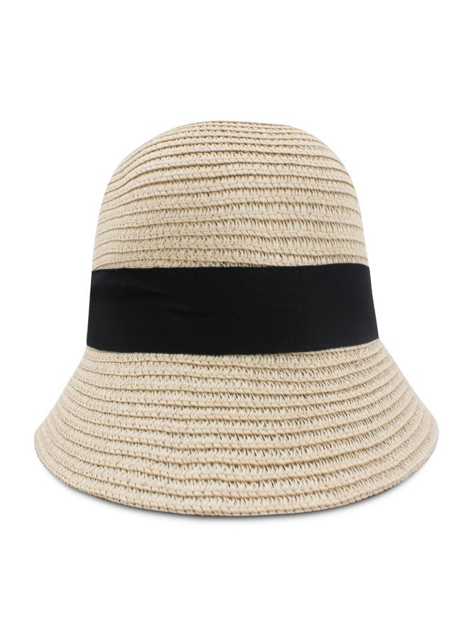 VRITRAZ Kids Straw Cloth Bow Breathable Hat , Summer Sun Protection, 6 to 14 Years (Color-Barbell Beige) - Image 4