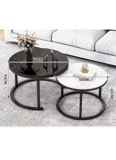 2 Pieces Table Set, Round Nesting Storage Coffee Tables with Open Shelf Simple Marble Design for Living Room Office 70x70x45cm, 50x50x40cm - pzsku/Z30253ED7B34ED9DBE721Z/45/_/1725437304/e69bbab3-c51a-4731-906b-50b106eb360c