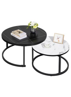 2 Pieces Table Set, Round Nesting Storage Coffee Tables with Open Shelf Simple Marble Design for Living Room Office 70x70x45cm, 50x50x40cm - pzsku/Z30253ED7B34ED9DBE721Z/45/_/1725437372/31672009-2d07-4f29-8b66-d30583ff529a