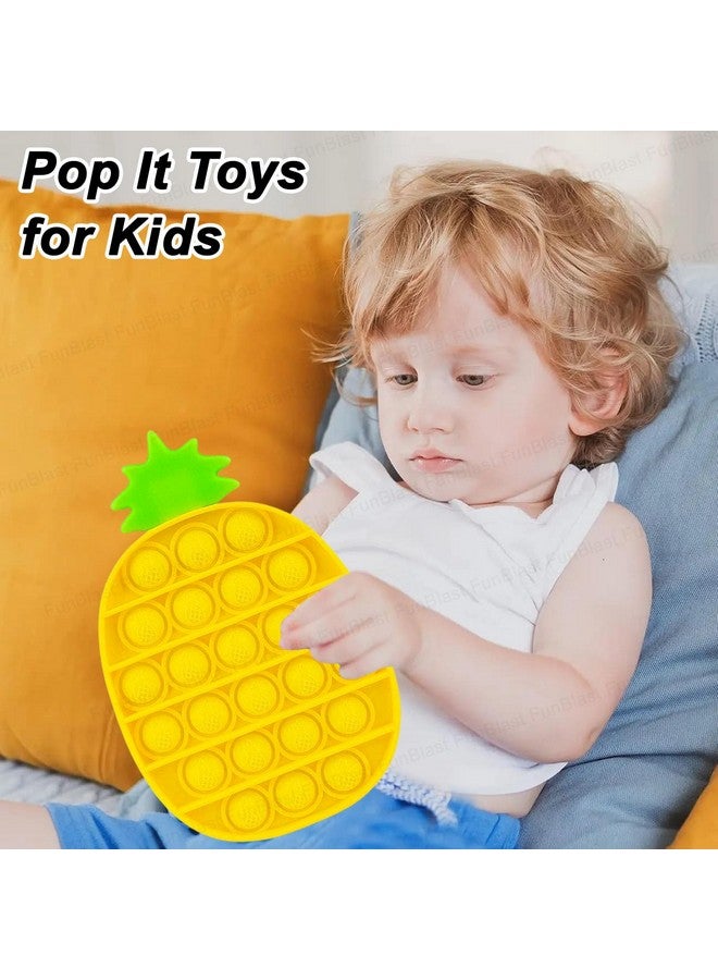 فنبلاست لعبة FunBlast Pop It Fidget Toy، لعبة تخفيف التوتر المصنوعة من السيليكون للأطفال المصابين بالتوحد ذوي الاحتياجات الخاصة، لعبة حسية بالضغط (أناناس) - Image 2