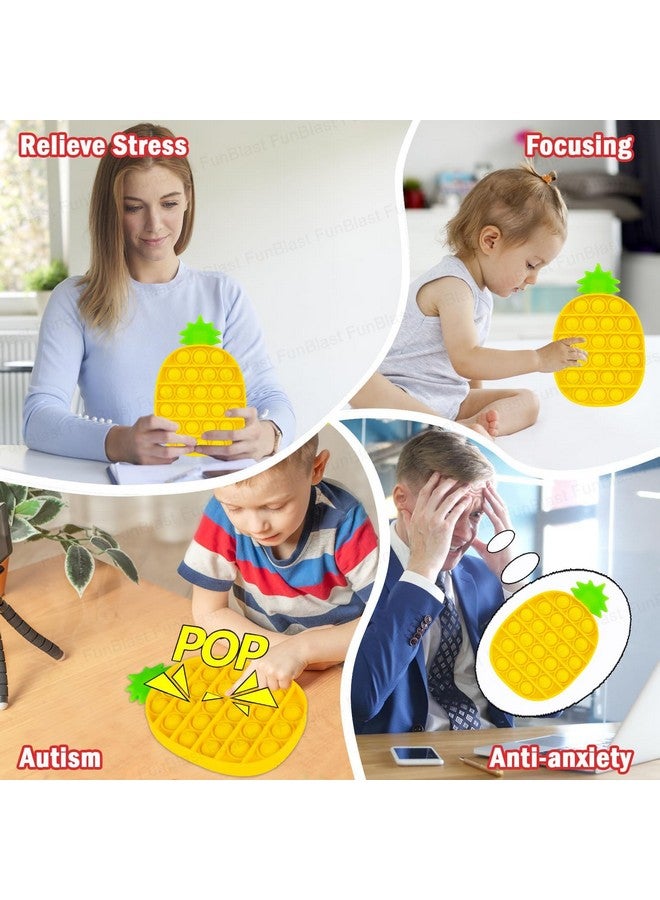 فنبلاست لعبة FunBlast Pop It Fidget Toy، لعبة تخفيف التوتر المصنوعة من السيليكون للأطفال المصابين بالتوحد ذوي الاحتياجات الخاصة، لعبة حسية بالضغط (أناناس) - Image 3