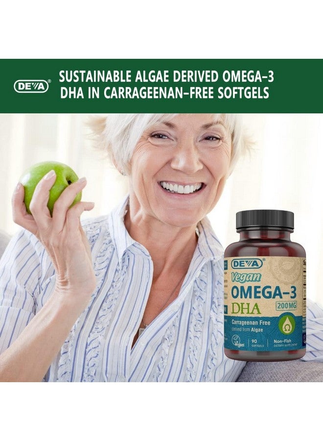 DEVA Vegan Omega-3 DHA Supplement, Once-Per-Day Softgel 200 MG, Carrageenan Free, Gelatin Free, Non-Fish, Algae Oil, Omega-3 Fatty Acids - 90 Softgels (Pack of 2)
