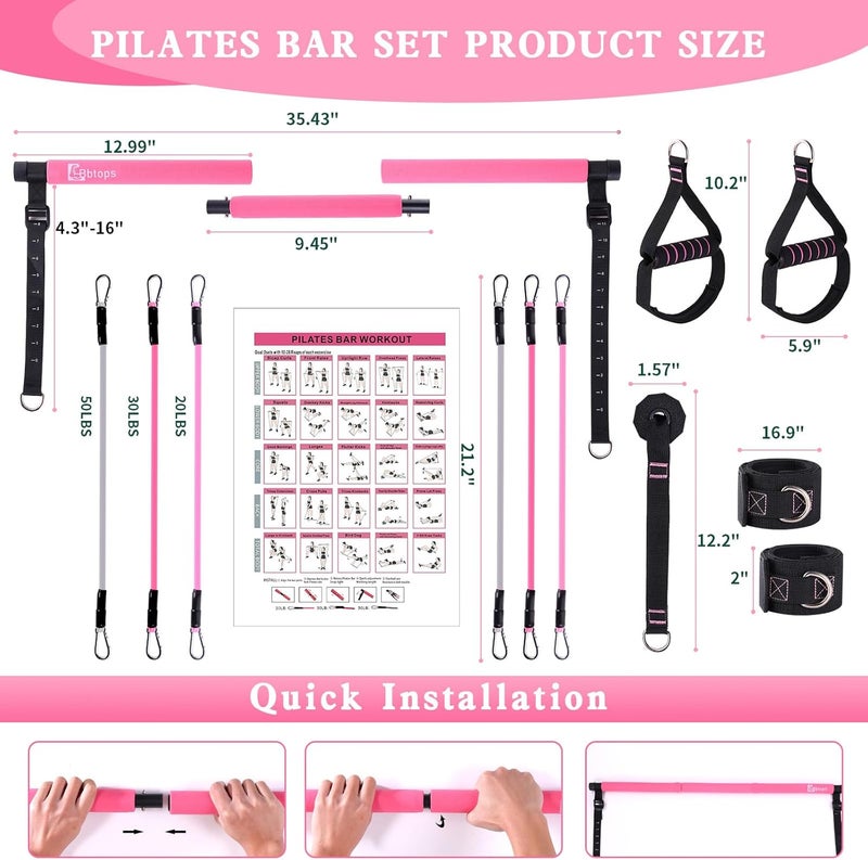Bbtops Pilates Bar Kit with Resistance Bands,Pilates Bar with Stackable Bands Workout Equipment for Legs,Hip,Waist and Arm,Exercise Fitness Equipment for Women & Men Home Gym Yoga Pilates - Image 5