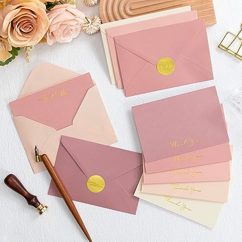 Crisky Dusty Rose Thank You Cards with Envelopes & Stickers， 25 Pack Bridal Shower Graduation Thank You Cards Small Business, Wedding Baby Shower Birthday Funeral Notes Bulk - Image 3