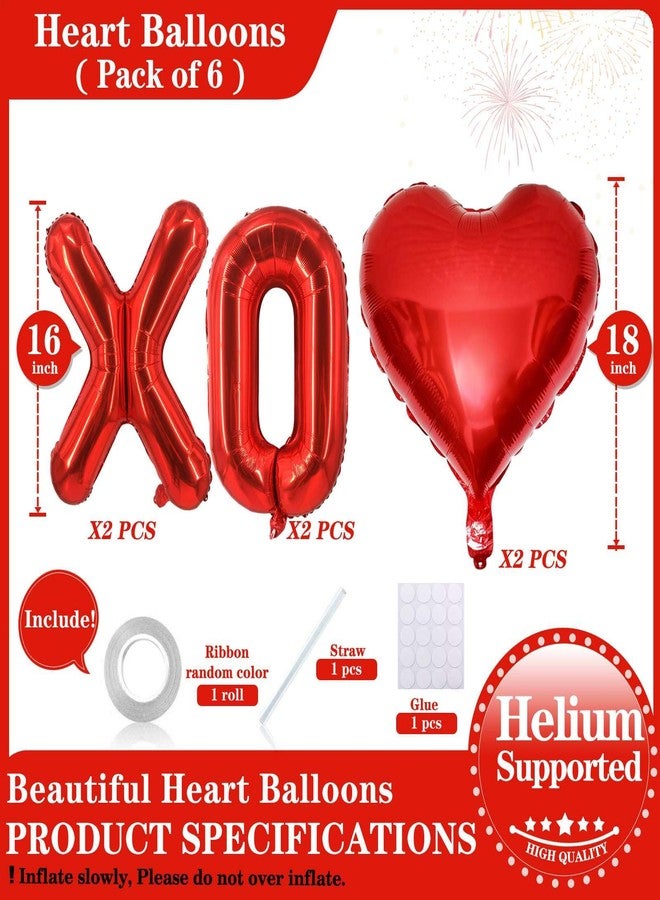 لافوار بالونات حمراء مقاس 16 بوصة على شكل قلب أحمر مكتوب عليها XOXO، 6 بالونات حمراء على شكل حروف XOXO، لافتة بالونات حمراء على شكل قلب لعيد الحب، مناسبة لحفلات الزفاف وتزيين الحفلات. - Image 2