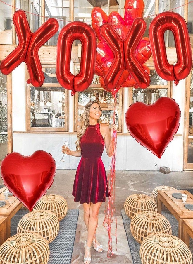 لافوار بالونات حمراء مقاس 16 بوصة على شكل قلب أحمر مكتوب عليها XOXO، 6 بالونات حمراء على شكل حروف XOXO، لافتة بالونات حمراء على شكل قلب لعيد الحب، مناسبة لحفلات الزفاف وتزيين الحفلات. - Image 5