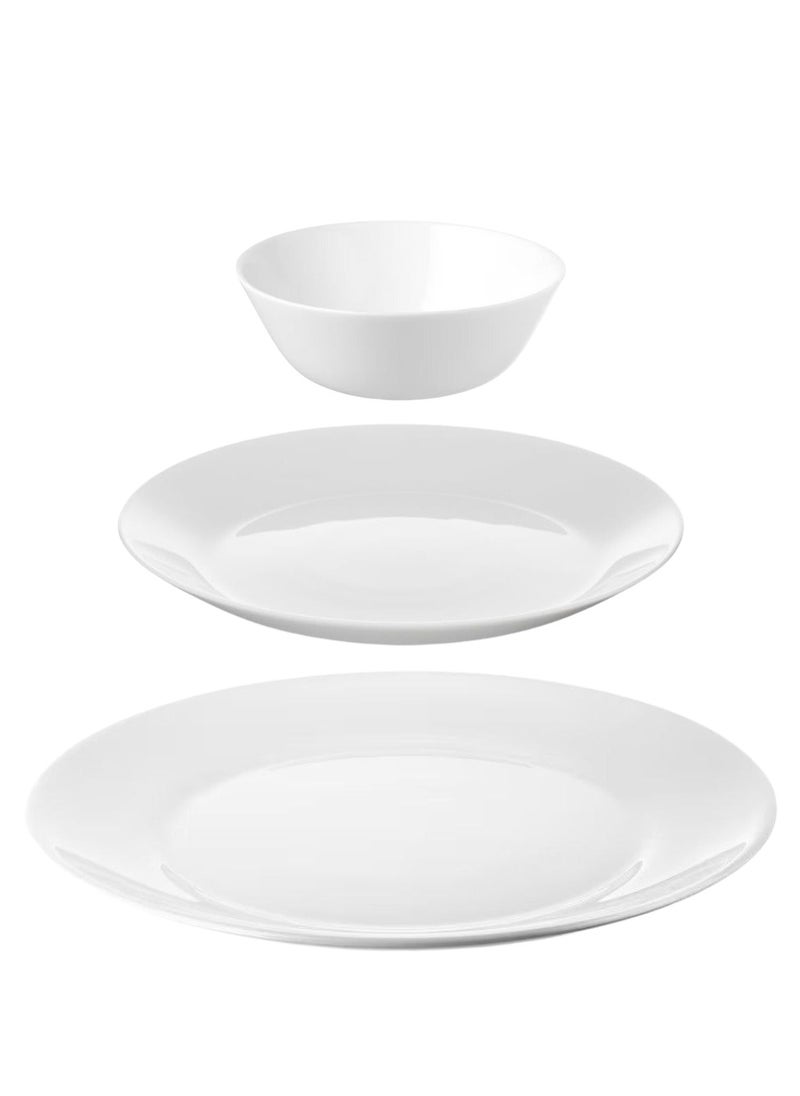 OFTAST - 3 Piece Opal Glass Dinner Set, Includes 1 Dessert Plate, 1 Soup Plate, 1 Flat Plate, Dishwasher and Microwave Safe, White - Image 1