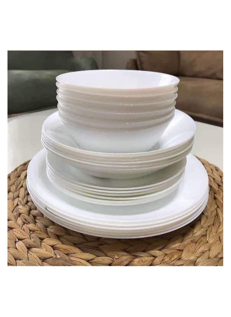 OFTAST - 3 Piece Opal Glass Dinner Set, Includes 1 Dessert Plate, 1 Soup Plate, 1 Flat Plate, Dishwasher and Microwave Safe, White - Image 1