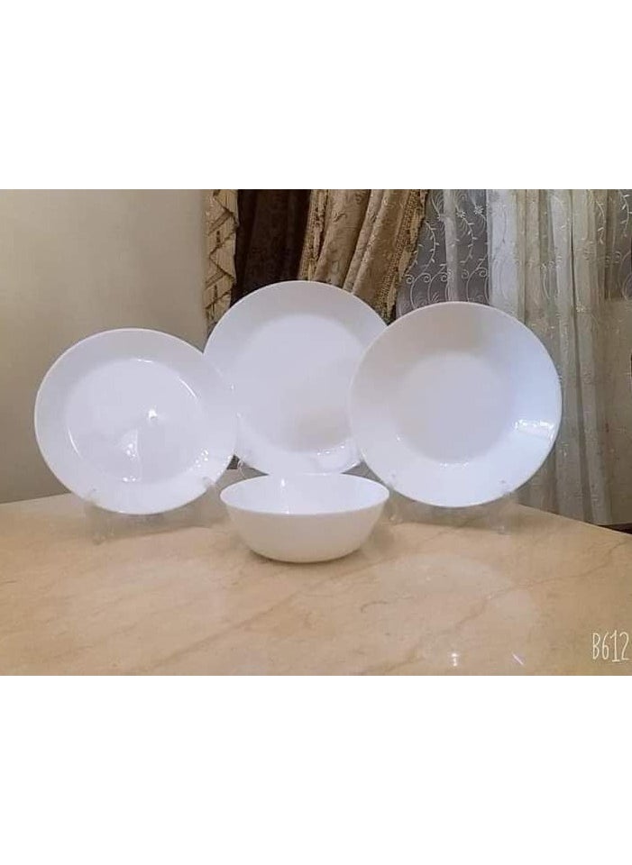 OFTAST - 3 Piece Opal Glass Dinner Set, Includes 1 Dessert Plate, 1 Soup Plate, 1 Flat Plate, Dishwasher and Microwave Safe, White - Image 1