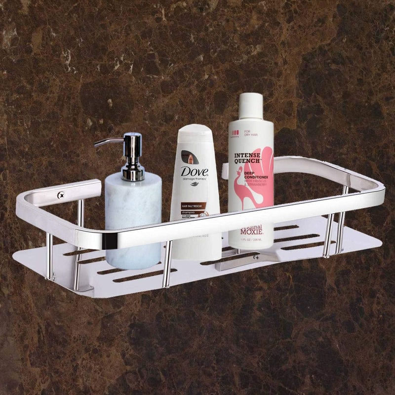 FOLX FBA72 304 Stainless Steel Wall Monted Bathroom Shelf Organizer/Shelf for Bathroom/Kitchen Shelves/Wall - Chrome (1, Rectangle Shelf) - Image 3