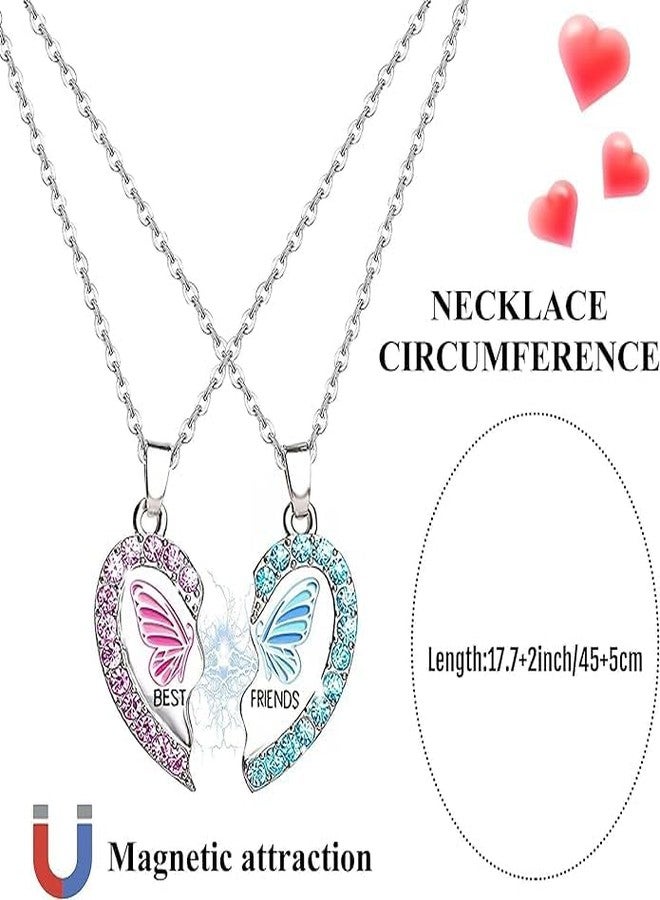 El Regalo 2PCs BFF Magnetic Heart Best Friend Pendant Necklaces for Girls - BF Best Friends Jewelry ift for Besties Birthday/Friends Day/Valentines day (BF Butterfly) - Image 3