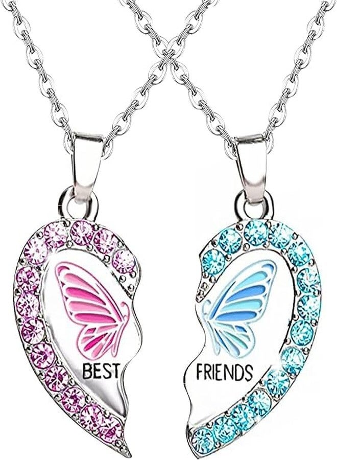 El Regalo 2PCs BFF Magnetic Heart Best Friend Pendant Necklaces for Girls - BF Best Friends Jewelry ift for Besties Birthday/Friends Day/Valentines day (BF Butterfly) - Image 1