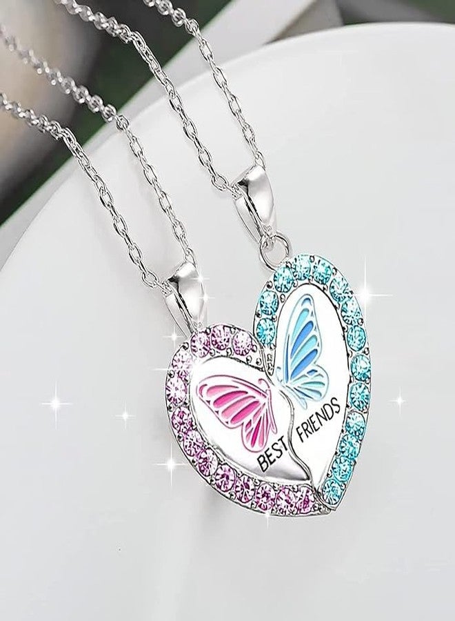 El Regalo 2PCs BFF Magnetic Heart Best Friend Pendant Necklaces for Girls - BF Best Friends Jewelry ift for Besties Birthday/Friends Day/Valentines day (BF Butterfly) - Image 2