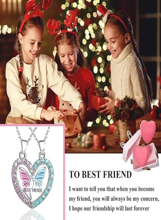 El Regalo 2PCs BFF Magnetic Heart Best Friend Pendant Necklaces for Girls - BF Best Friends Jewelry ift for Besties Birthday/Friends Day/Valentines day (BF Butterfly) - Image 4
