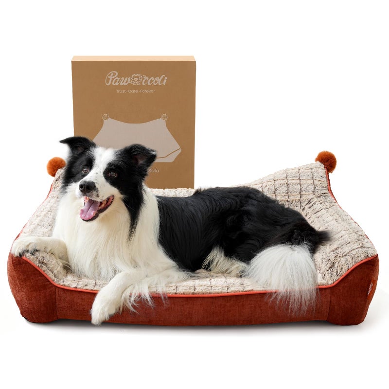 Pawccoli Orthopedic Dog Bed for Large Sized Dogs, Waterproof Supportive Egg Crate Foam Medium Dog Couch, Pet Bed with with Removable Bolsters, Washable Cover Non-Slip Bottom, (36''Ã—26''Ã—7.5'') - Image 1