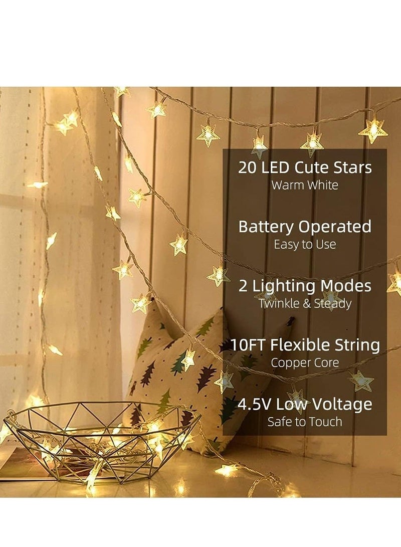 BABONA Star LED String Lights - Battery Operated, 3m Warm White Curtain & String Lights，Battery Powered，Fairy lights Bedroom & Window - Image 2