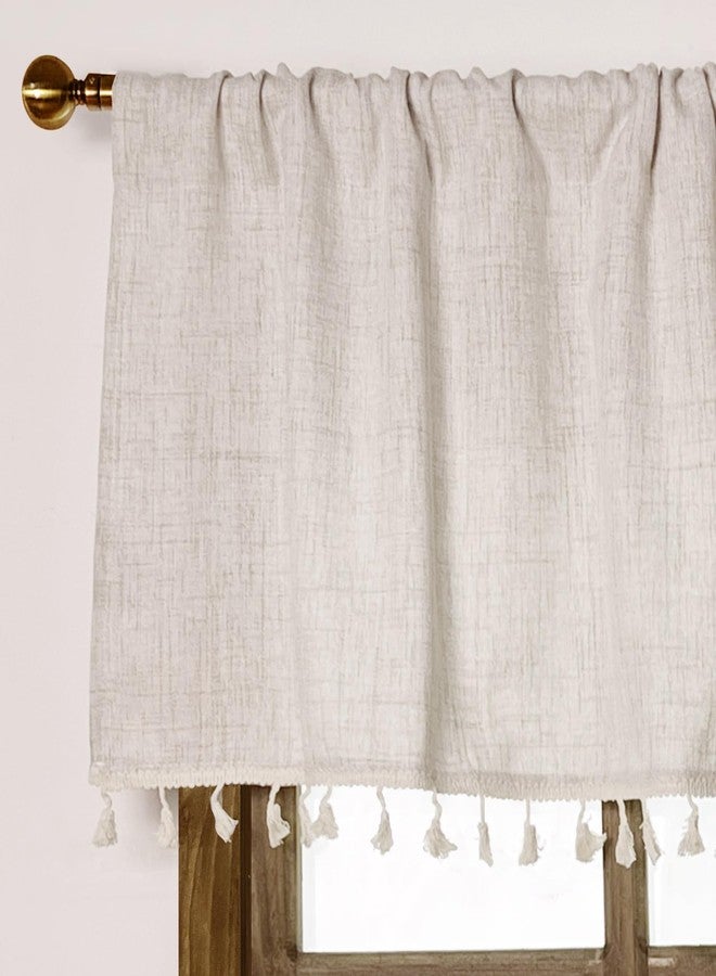 Oindec Faux Linen Tassel Kitchen Valances for Windows Modern Farmhouse Neutral Valance Curtains Topper Country Rustic Bathroom Small Window Treatment Boho Decor (54x15 inch, Natural) - Image 3