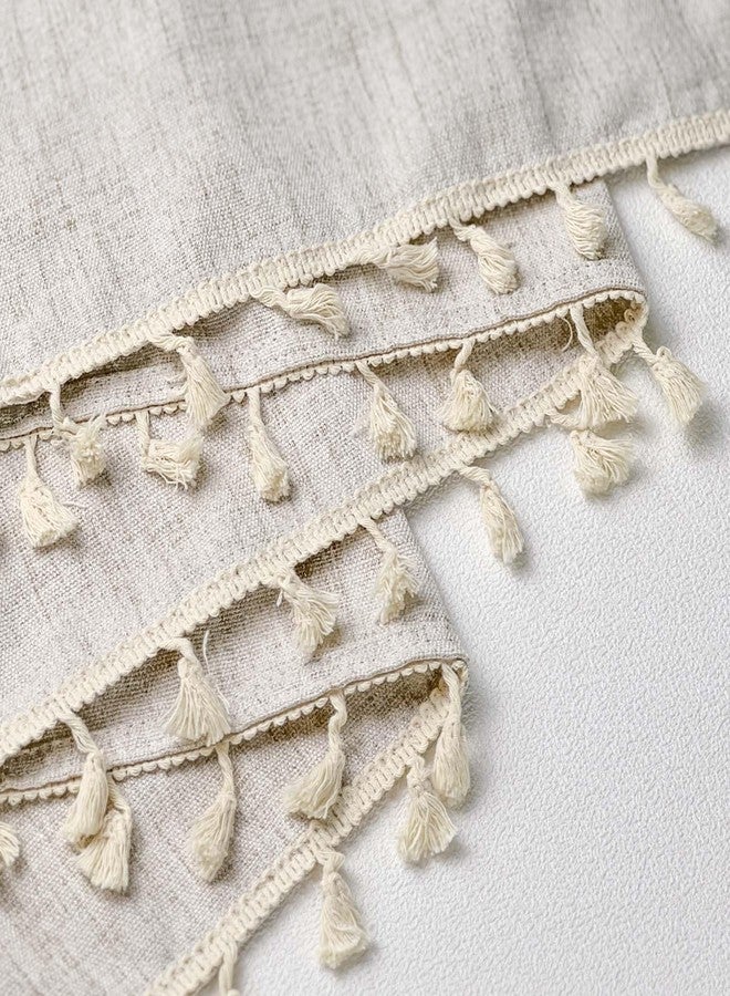 Oindec Faux Linen Tassel Kitchen Valances for Windows Modern Farmhouse Neutral Valance Curtains Topper Country Rustic Bathroom Small Window Treatment Boho Decor (54x15 inch, Natural) - Image 4