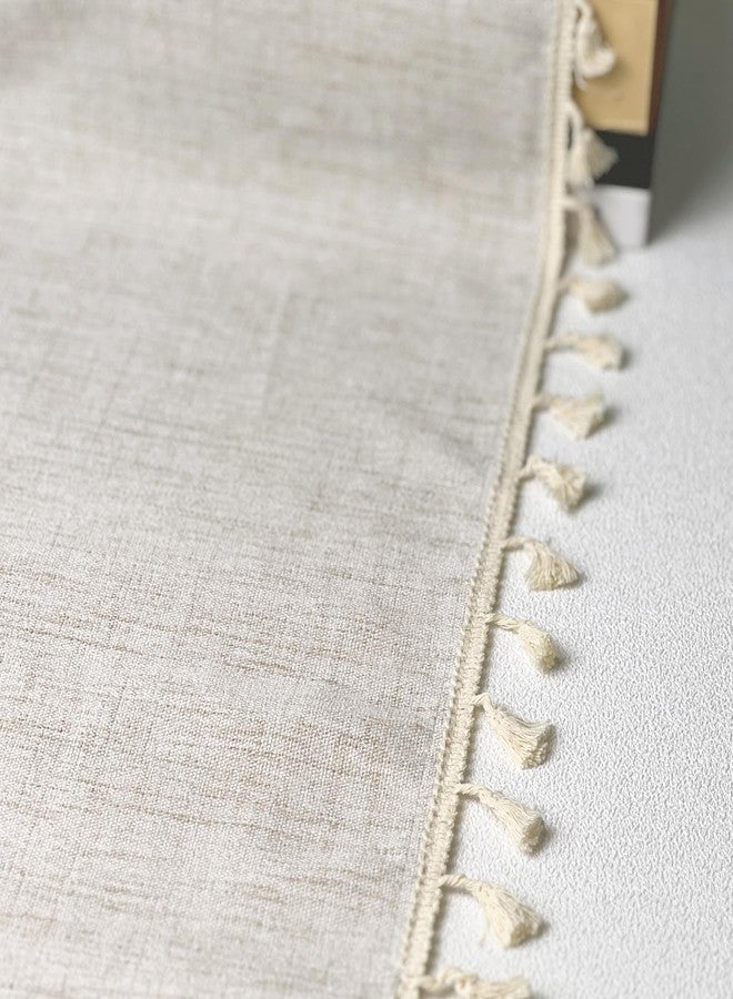 Oindec Faux Linen Tassel Kitchen Valances for Windows Modern Farmhouse Neutral Valance Curtains Topper Country Rustic Bathroom Small Window Treatment Boho Decor (54x15 inch, Natural) - Image 5