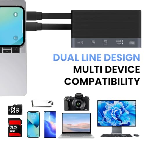 Verilux® USB Hub 6 in 1 with USB C&Light-ning Connector and PD Charging for iPhone Android Dual USB 3.0 High Speed SD/TF Card Reader Universal Type C Hub for Phone, Tablet, Flash Drive & Memory Stick - Image 4