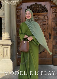 roaiss Women's Chiffon Muslim Dress Fashionable Loose Fitting Long Sleeved Banquet Dress Temperament Versatile Waist Tightening A-Line Dress  - Image 2