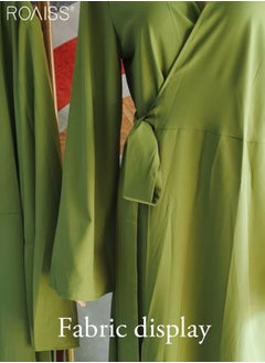 roaiss Women's Chiffon Muslim Dress Fashionable Loose Fitting Long Sleeved Banquet Dress Temperament Versatile Waist Tightening A-Line Dress  - Image 5