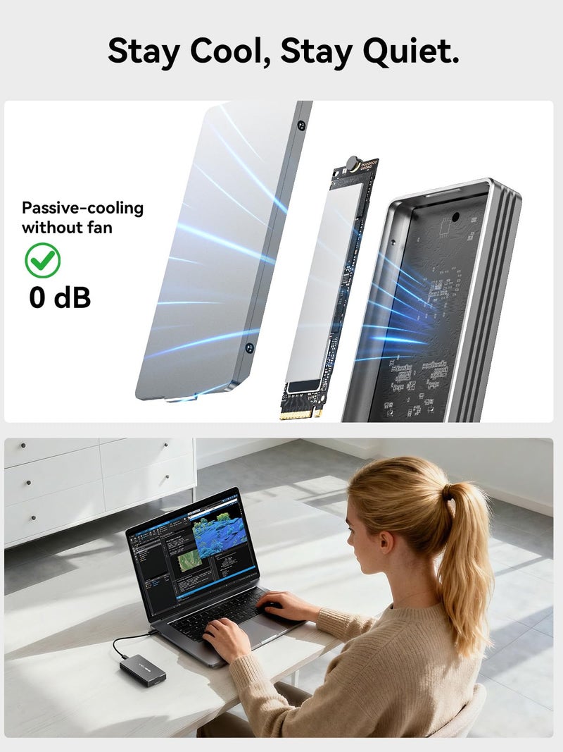 ACASIS 40Gbps M.2 NVMe SSD Enclosure with Aluminum Housing, No Noise M.2 Enclosure Compatible Thunderbolt5/4/3/USB4/3.2/3.1/3.0/2.0,NVMe ssd Enclosure for MacBook Air /Pro Support 2280/2260/2242/2230 - Image 5