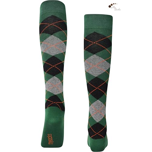 Mysocks جوارب ميسوكز بألوان الأرجيل حتى الركبة للرجال والنساء - جوارب فريدة لركوب الخيل بنمط المربعات - جوارب أرجيل ناعمة ومرنة باللون الأخضر والرمادي والأسود والبرتقالي - Image 5