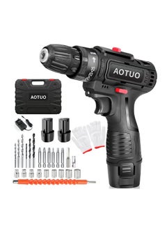 AOTUO Cordless Impact Hammer Drill Driver 24V 2 Gear Speed LED Light and 2 Batteries Included for Wood Cement Concrete Ceiling Brick Wall  - Image 1